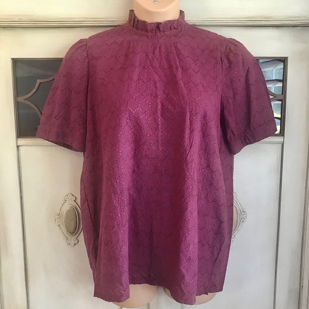 NWT Evy's Tree The Lupita Maroon Eyelet Tunic Blouse Top | Size Large